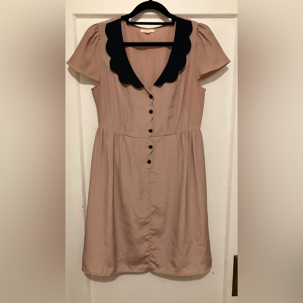 Sweetheart Scalloped Navy Collar Pink Dress